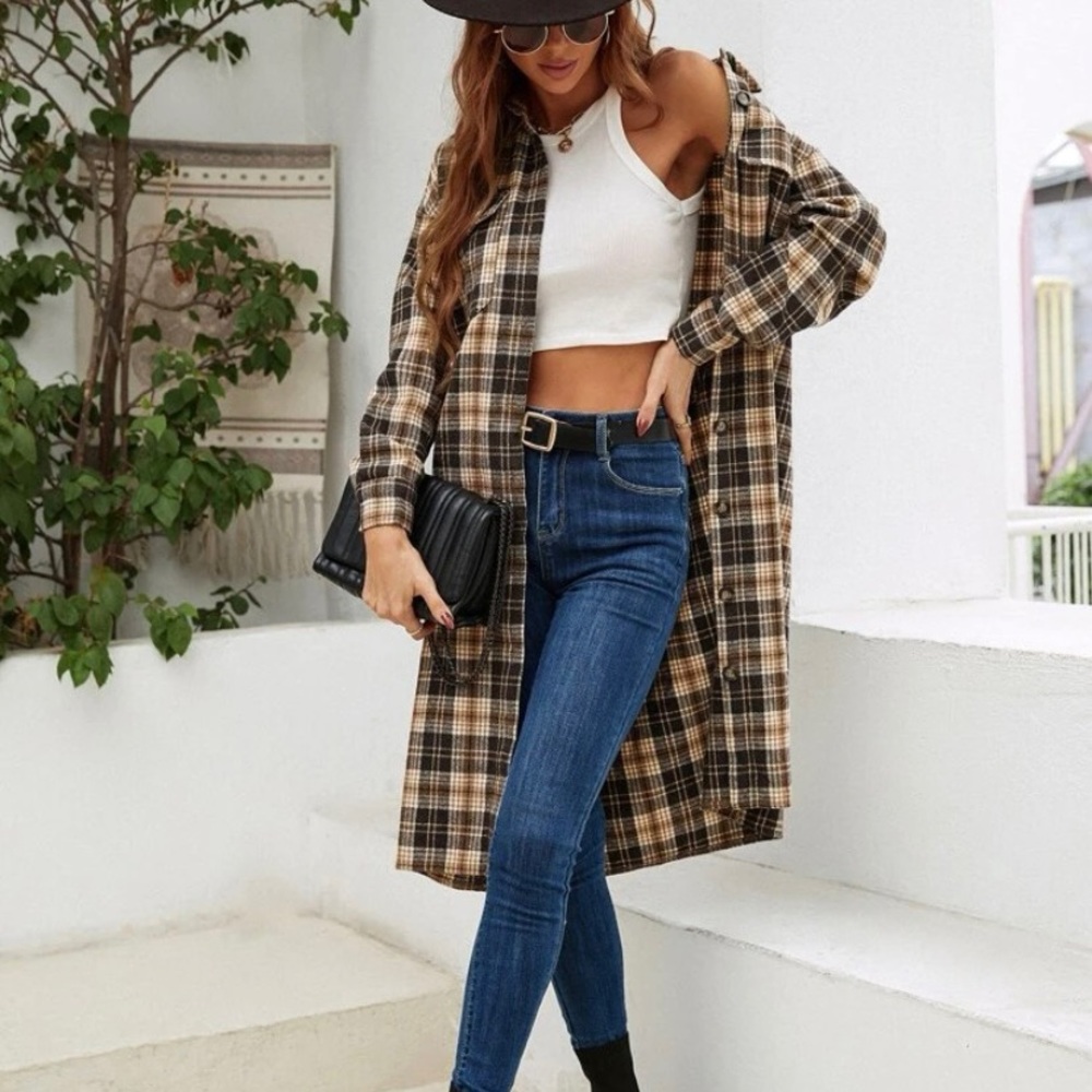 Longline button up fleece flannel
